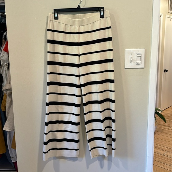 BELA NYC Wide Leg Knit Cotton Pants in Black & Cream Stripe sz M EUC - Picture 1 of 5